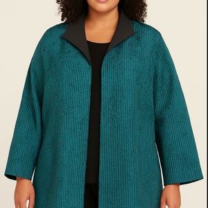 Catherines 5X teal paisley jacquard zip jacket plus size 34/36W